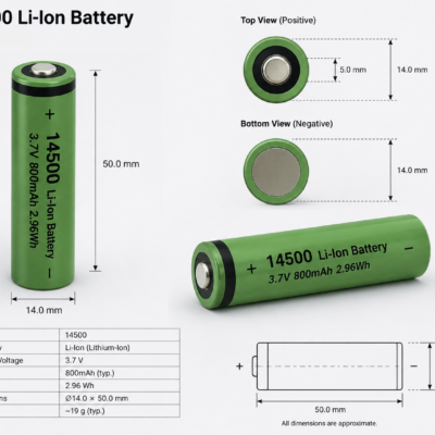 14500 Li-Ion batterij 3.7V - verschillende capaciteiten