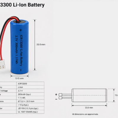 ICR 13300 Li-Ion oplaadbare batterij 3.7V 300 mAh voor Barracuda